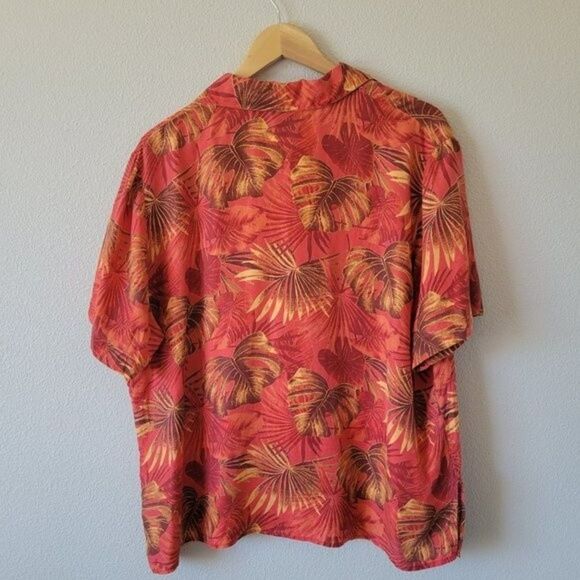 Vintage NOTATIONS 100% Silk Button Down Size 18W Hawaiian Leaves Aloha Tiki Plus - Picture 2 of 7